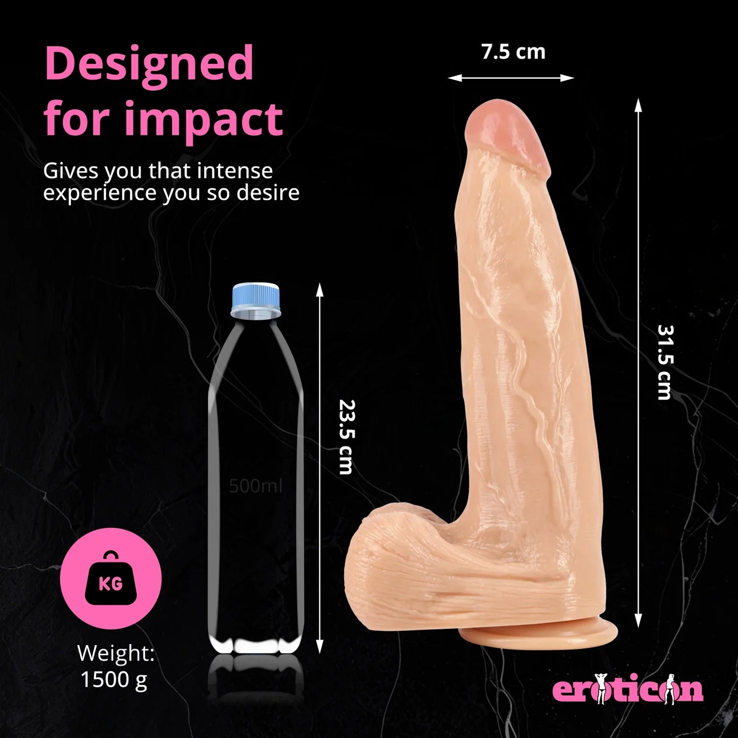 Eroticon Consolador grande y grueso con ventosa de 7,5 cm de espesor